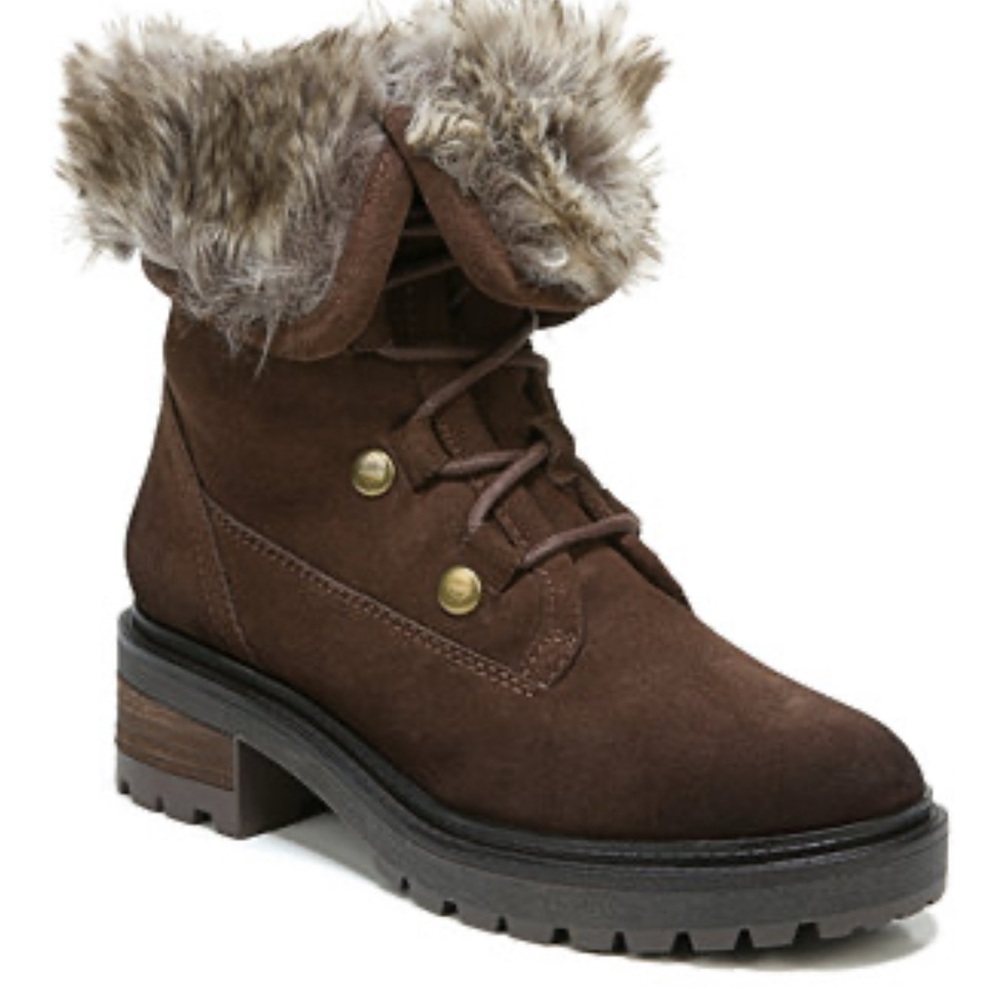 Zodiac Canyon Lug Sole Booties Brown Suede Fur Lined Women’s Size 9